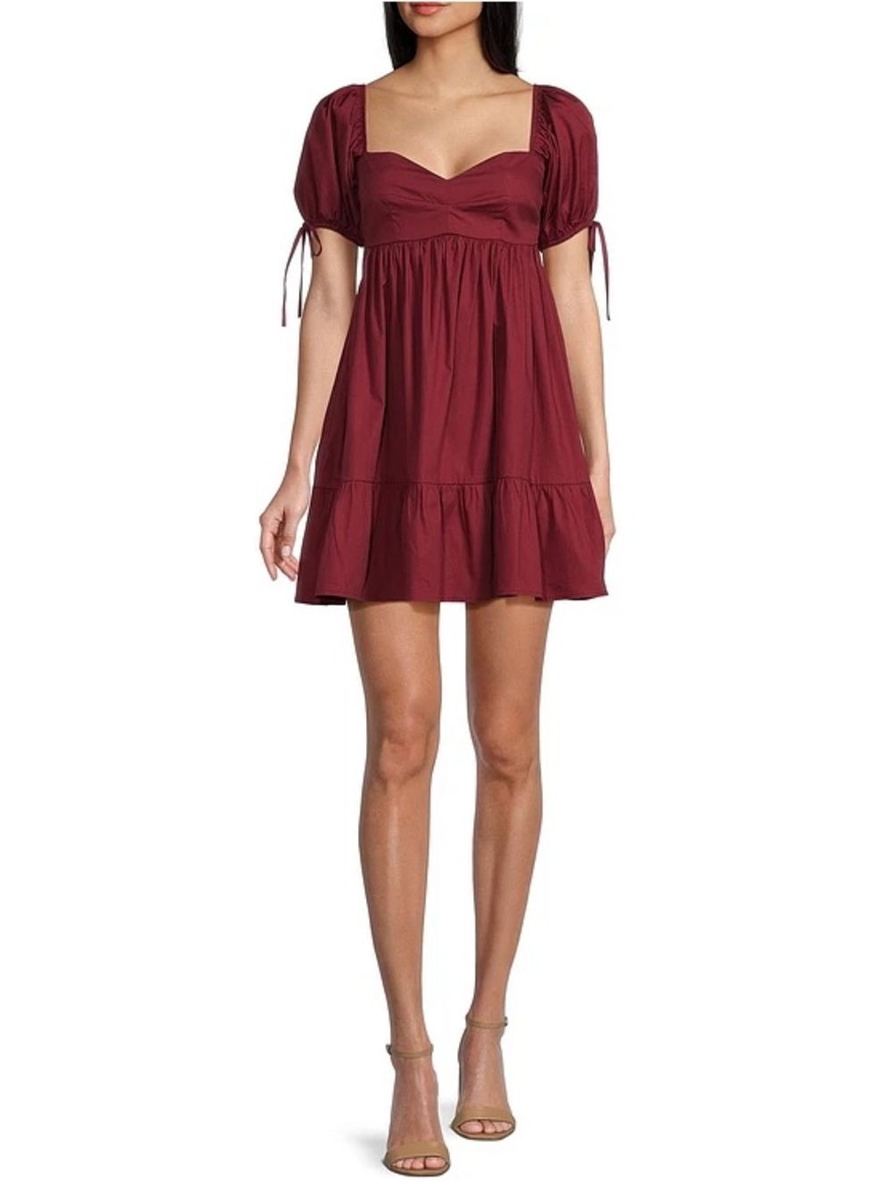 Dillards Xtraordinary Short Sleeve Sweetheart Babydoll Dress Maroon, NWT Medium